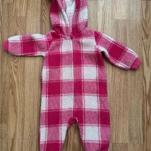 Carter's Pink and White Checkered foot less with teddy bear ears, fleece